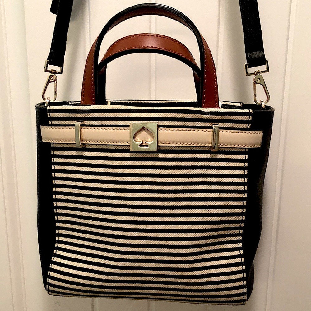 Authentic Kate Spade Purse Stripes Black Tan Pink